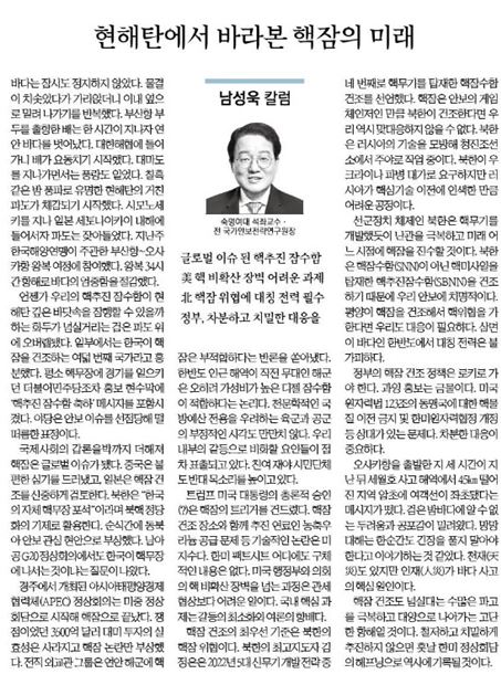 현해탄에서 바라본 핵잠의 미래 컬럼(남성욱 교수님).JPG